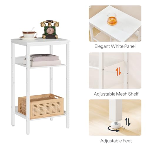 HOOBRO Tall Side Table, 3-Tier Telephone End Table with Adjustable Mesh Shelves, Small Entryway Table with Storage, Small Nightstand for Living Room, Bedroom, Hallway, Office, White WW01DH01G1 - color: White