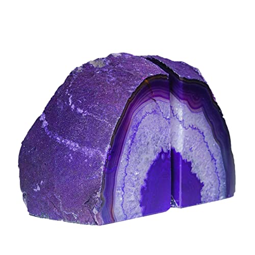 AMOYSTONE Purple Agate Bookends, Heavy Weight Decorative Book Ends for Shelves, Agate Stone Stopper 6-8 LBS for Heavy Books,Perfect for Home and Office Decor - color: Purple, size: 6-8 Pounds