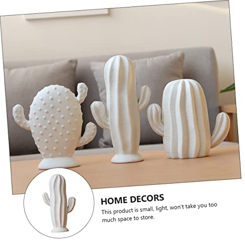 VOSAREA Ceramic Cactus Figurine Minimalist Cactus Statue Porcelian Collectible Art Sculpture Jewelry Holder Centerpiece Ornament for Porch Home Office Decor White Minimalist Home Decor