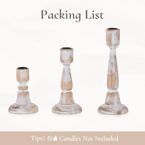 Wooden Taper Candle Holders: Wood Candlestick Holders Rustic Farmhouse Fall Decor for Living Room Dinning Table Centerpiece Christmas Set of 3 - size: 4.33"/6.33"/8.27" H - 3Pcs