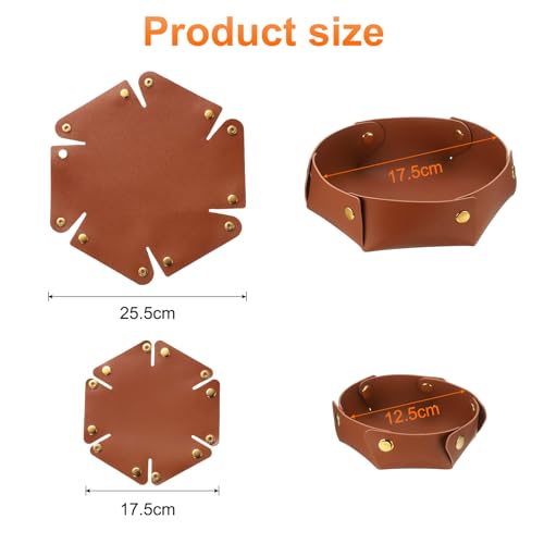 uxcell 2 Pcs Valet Tray for Women and Men, PU Leather Jewelry Tray Entryway Table Bedside Nightstand Catchall Storage Organizer for Jewelry Key Coin Watch Wallet (2 Size, Light Brown) - color: Light Brown