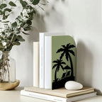 Peacoblue Metal Bookends for Shelves, Modern Decorative Heavy Duty Study Book Support Stoppers for Office, Desk, Shelf, Room 5.3"x4.3"x7.9" Cast Iron Simple Tall Bookends, 1 Pair (Beach and Palm) - style: Beach and Palm