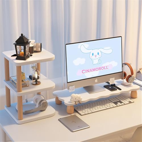 Monitor Stand Riser, Cloud-Shaped Sturdy Wood Computer Monitor Riser, Laptop Monitor Stand, Multi-Purpose Desktop Organizer Riser for Computer, Laptop, Printer, TV (White) - color: White