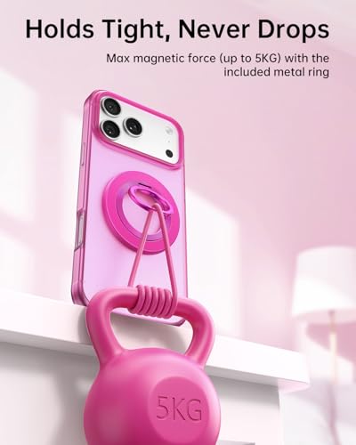 SYNCWIRE Magnetic Phone Ring Holder for MagSafe, 360° Rotation Cell Phone Grip Stand Finger Ring Kickstand Two-Sided Magnet Compatible with iPhone 17 Pro Max 16 15 14 13 12 MagSafe Accessories - color: Single Ring-1PCS-Hot Pink