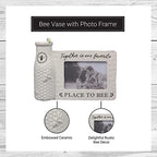 youngs Inc Ceramic Bee Vase w/Photo Frame, White, Black, 11.25" Length x 3.00" Width x 8.00" Height - color: Vase Photo Frame