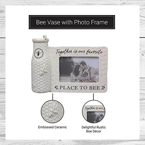youngs Inc Ceramic Bee Vase w/Photo Frame, White, Black, 11.25" Length x 3.00" Width x 8.00" Height - color: Vase Photo Frame