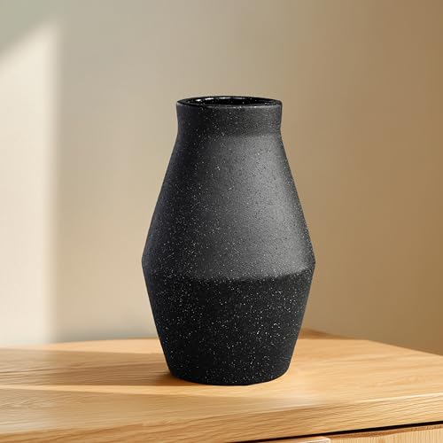 1pcs. Black Vase for Home Decor Table, Living Room, Entryway Ceramic Geometric Wide-Mouth for Flowers Textured Matte Unglazed Pottery - Black Height 9.41 in/Width 6.1 in/Opening 3.66 in - color: Black, size: 10 inch