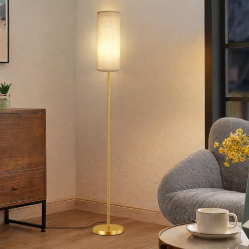 Ldeco Modern Floor Lamp for Living Room, Gold Standing Lamps with 3 Color Temperatures Bulb, Minimalist Tall Lamp with Chain Switch for Bedroom, LED Bulb Included(Beige Shade+Gold) - color: Beige+Gold