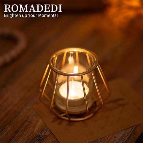 Geometric Tea Light Candle Holders - Wedding Centerpiece for Tables Morden Metal Votive Tealight Candles Stand with Glasses Coffee Home Room Decor Wedding Party Birthday Decoration, Gold 12 pcs
