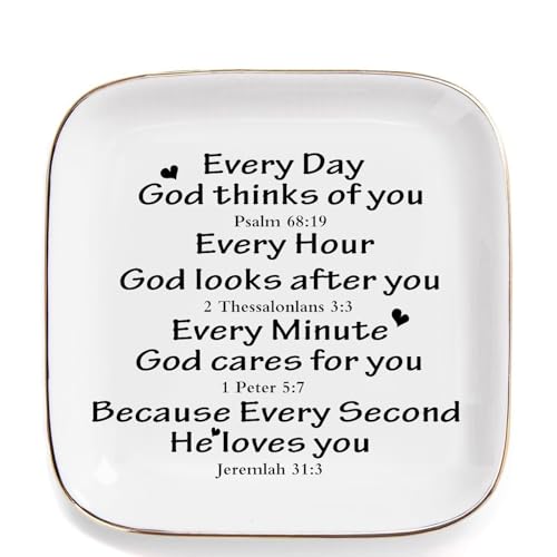 Christian Gifts for Women Faith Jewelry Dish, Religious Gifts Gifts for Women Birthday Christmas Ring Dish Jewelry Tray Gift -Every Second God He Loves You - style: Every Second God Loves You
