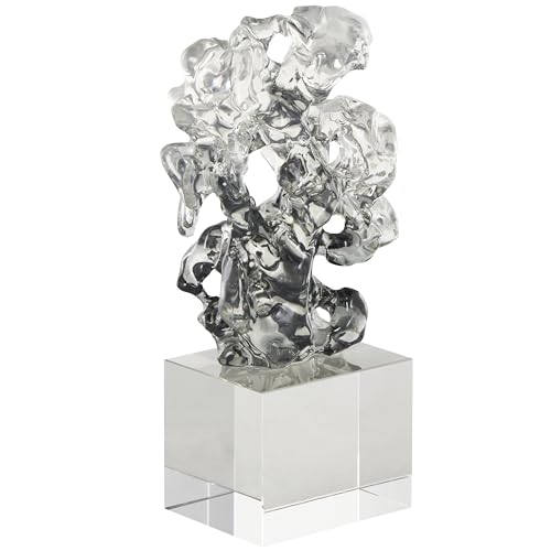 Deco 79 Glass Abstract Decorative Sculpture Freeform Home Decor Statue with Clear Square Base, Accent Figurine 6" x 3" x 10", Clear - size: 6" x 3" x 10"