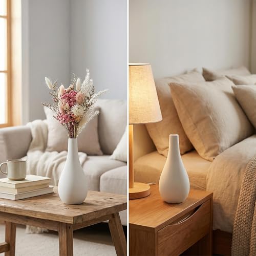6.5Inch White Small Ceramic Bud Flower Vases Mini Narrow Neck Decorative Floral Vases Table Centerpiece for Home Decor Wedding Party Decorations
