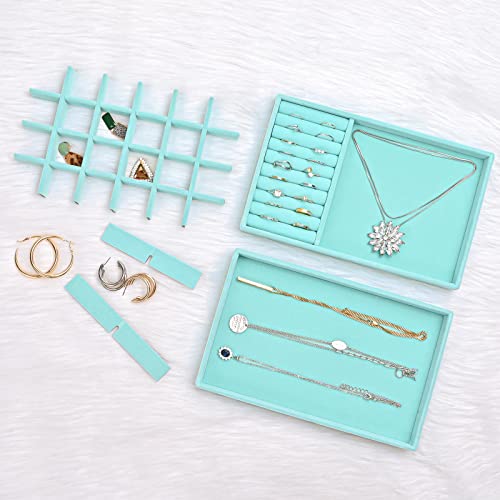 ProCase Stackable Jewelry Organizer Trays for Drawers, Jewelry Drawer Inserts Container Display Case Storage for Earring Necklace Rings Bracelet with Removable Dividers -Blue, 4 Layers - color: Blue, size: 4 Layers