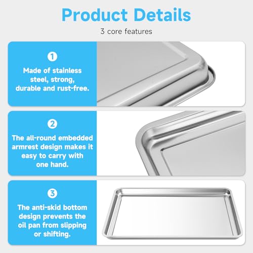 2Pcs Stainless Steel Oil Drip Pan for Under Car, 24 x 16 x 1.9 Inch Metal Oil Drain Pan for Oil Change, Automotive Large Drip Tray Oil Catch Pan Replacement Tray to Keep Garage Floor Clean - size: 24'' x 16'' x 1.9'', 2Pack, Stainless Steel