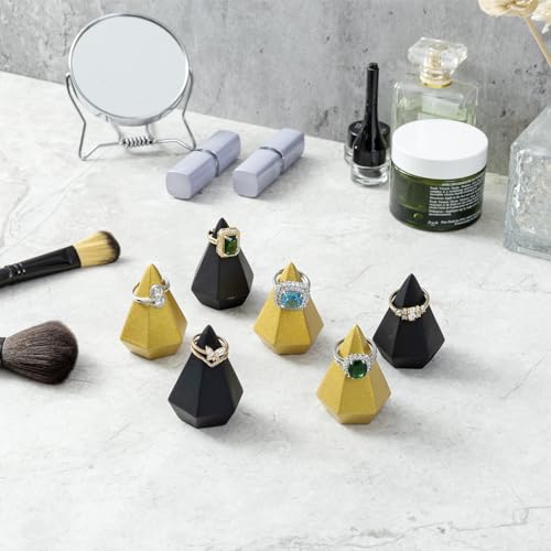 MyGift 2 Inch Small Cone Ring Holder, Art Deco Matte Black and Metallic Gold Geometric Ring Holders, Decorative Diamond Shaped Jewelry Storage Display Stands, 6 Piece Set - color: Black / Gold