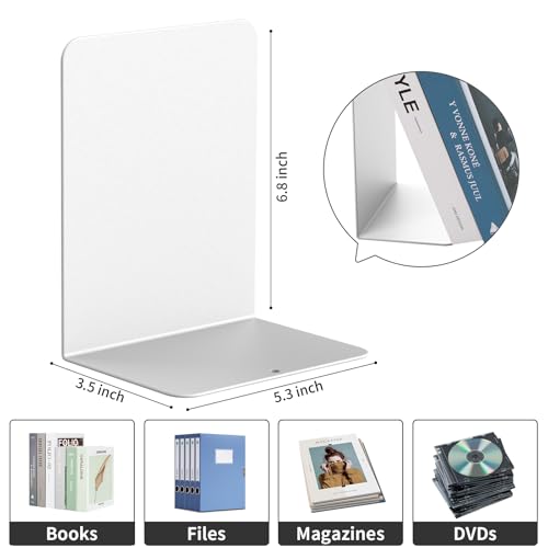 Book Ends, 2 Pieces Metal Bookend for Shelves, Bookends for Heavy Books, Book Holders for Shelves, Desk Organizers, Book Dividers for Office, School, Bookstore, Home - color: B-white-frosted Surface, size: 2 Pieces