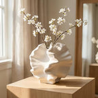 Cedilis Off White Ceramic Flower Vase, 6 Inch Decorative Aesthetic Pampas Grass Textured Vase for Table, Shelf, Mantel, Entryway, Modern Home Decor, Coral-Like