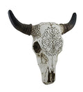 Zeckos Tribal Design Carved White Bull Skull Wall Hanging