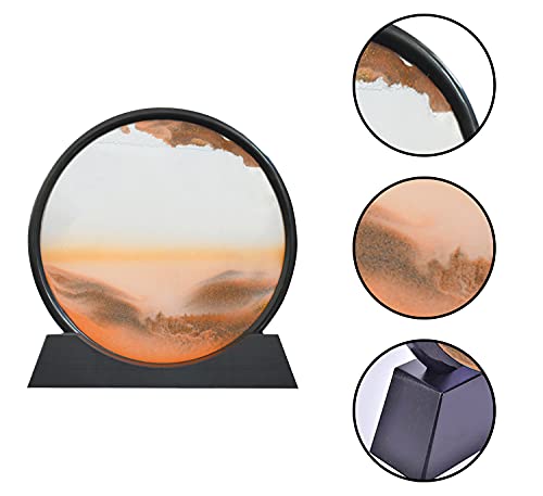 Muyan Moving Sand Art Picture Sandscapes in Motion Round Glass 3D Deep Sea Sand Art for Adult Large Desktop Art (Orange, 12 Inch) - color: Orange, size: 12 Inch