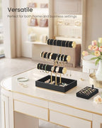 SONGMICS Bracelet Holder Stand, Jewelry Display Stand, Jewelry Organizer, with 3 Tiers and Velvet Tray, Removable Ring Holder, Ink Black UJJS027B01 - color: Ink Black