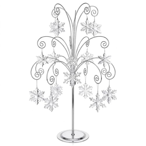 HOHIYA 20” Ornament Display Stand Chrome Silver Metal Hanging Tree Holder for Swarovski Crystal Glass Ornaments Tabletop Christmas Halloween Easter Decoration Display Rack - color: Silver