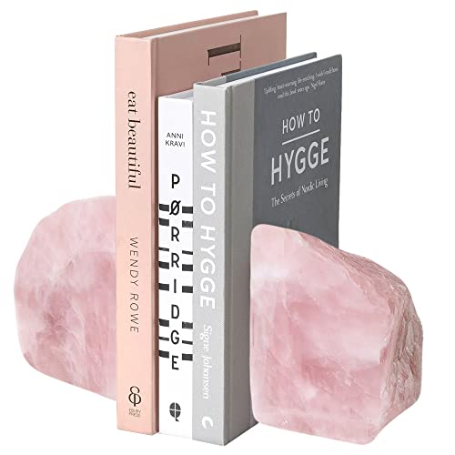 Rose Quartz Bookends Pink Crystal Decorative Book Ends Office Home Decor Small 1 Pair 2-3 Lbs - size: 2-3lbs