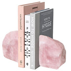 Natural Rose Quartz Bookends Decorative Crystal Book Ends Pink Stone Heavy Duty Gemstone Bookend 1 Pair 3-4 LBS - size: 3-4lbs