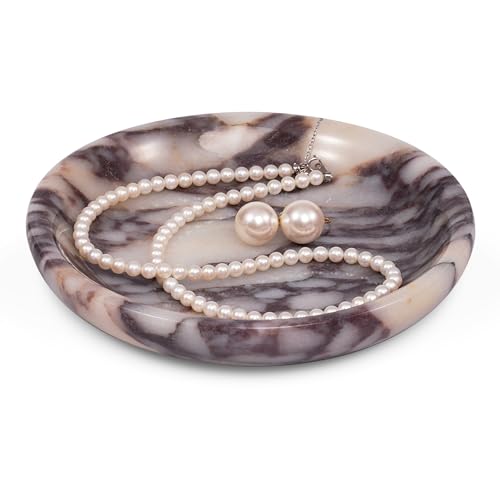 Trinket Marble Jewelry Tray - Stone Ring Key Purse Holder Dish, Small Cute Round Plate Decorative Bowl for Nightstand Entryway Coffee Table Decor (5.5 inch) - color: Circle-Calacatta Viola