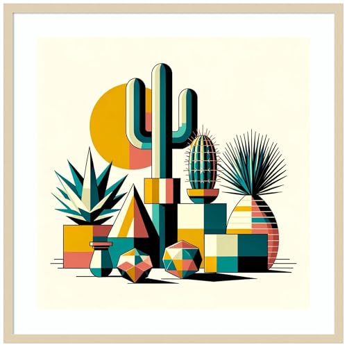 Amanti Art Framed Wall Art Print 33x33 Succulents in Cubist Vases by David Galan, Abstract Wall Art, Modern Contemporary Decor, Large Poster Painting Artwork for Living Room, Bedroom, Bathroom, - color: Svelte Natural, size: 33"L x 33"W