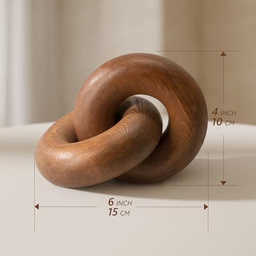EOSAHR Decorative Pine Wood Knot Decor – Farmhouse 2-Link Wooden Chain Link Decor for Coffee Table, Side Table & Book Shelf – Simple Modern Home Décor Accents for Spaces (Brown) - color: Brown