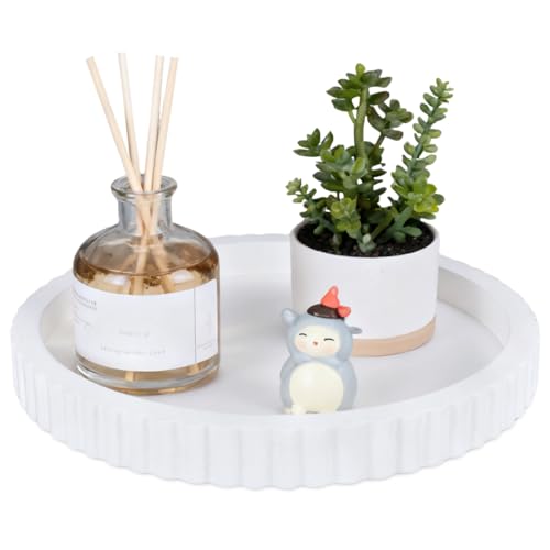 Round Decorative Tray for Coffee Table Decor Home Decor Wood Serving Round Tray Table Centerpiece for Dining Room Kitchen and Housewarming Gift (White) - color: White
