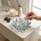 Crystal Flower Jewelry Tray, Luxury Transparent Decorative Trinket Dish for Rings, Earrings, Necklaces, Keys for Vanity Dresser Nightstand, Elegant Gift for Women Mother's Day (1, 6.3"(W)- Blue) - size: 6.3"(W)- Blue