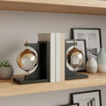 Modern Glass Globe Bookends with Wood Base - Decorative Book Accessories and Home Library Shelf Decor - Sculptural Book Ends for Stylish Bookshelf, Office Accent, or Desk Decor - Set of 2, 9", Black