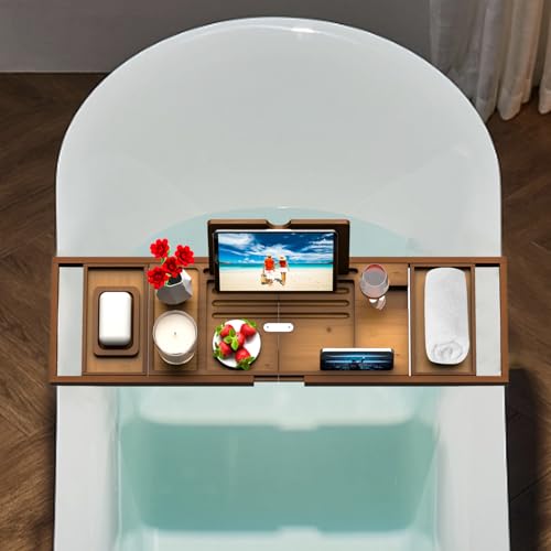 Premium Bathtub Tray Caddy - Bath Table Tray for Bathtub - Bath Tub Tray Table for Bathtub, Expandable Size, Fits Most Bath Tubs - color: Vintage Brown