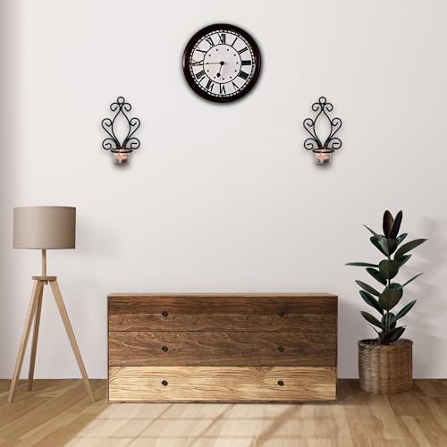 Hosley Iron Angel Wall Sconce Set - 7.68" Tea Light Candle Holders Pair of Decorative Iron Sconces for Home Decor Angel Wing Design Set of 2 - color: Black-3