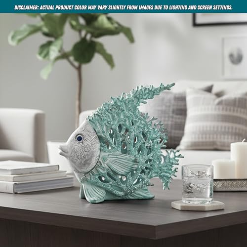 Ocean Decor Coral Reef Angelfish Sculpture Beach Home Decor Coastal Coral Look Tabletop Collection 11 in x 10 in (Seafoam) - color: Seafoam, size: 11" x 10"