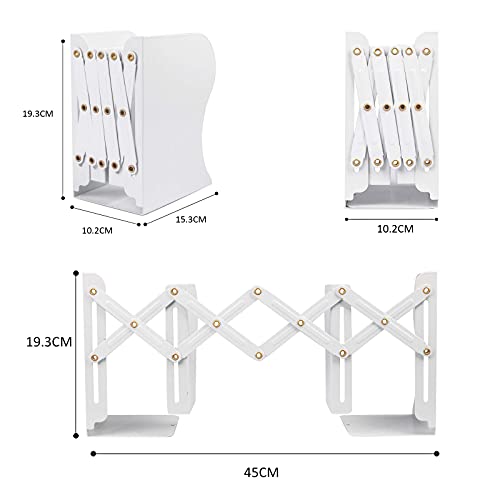 Aobopar Adjustable Book Ends, Metal Bookends for Heavy Books, Desk Book Holder for Shelves, Book Organizer for Desk, Suitable for Office, Home and School Use (White) - color: White