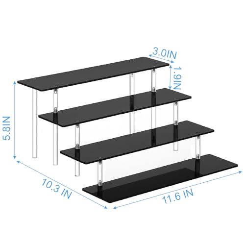 HENABLE 4 Tier Perfume Organizer Stand, Acrylic Risers Display Stands, Display Risers, Perfume Shelf Dessert Display for Party, Figure Stand Funko POP Shelves, Black Cupcake Stand Holder - size: 4-Tier