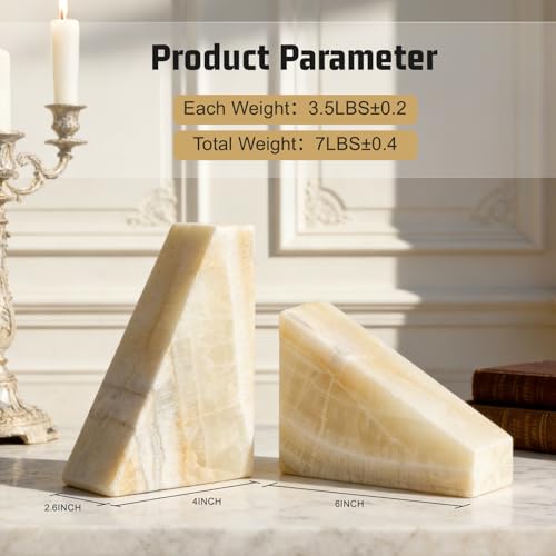 Marble Bookend for Heavy Books, Decorative Bookends for Shelves, Durable and Heavy-Duty Book End for Hardback Book & CDS, Unique Stopper & Holder, Green Onyx, Set of 2 - color: Green Onyx