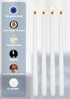Hyoola 12 Pack Tall Taper Candles - 10 Inch White Dripless, Unscented Dinner Candle - Paraffin Wax with Cotton Wicks - 8 Hour Burn Time - size: 10 inch