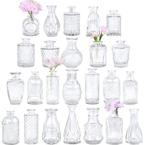 TBWIND Glass Bud Vase Set of 24, Small Clear Flower Vases for Centerpieces in Bulk, Mini Vintage Vase for Wedding Decor, and Home Table Décor - color: 24pcs-clear