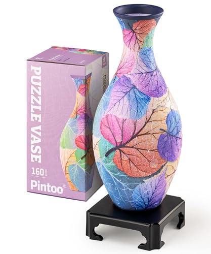 Pintoo 3D Puzzle Vase Unique Flower Vase Made By 160 Curved Plastic Puzzle Pieces House Warming Gift for Flower Arrangements and Home Decoration, for Mom [S1034] (Classic, Colorful Leaves) - color: Colorful Leaves, size: classic