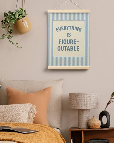 FGFK Preppy Blue Everything Is Figureoutable Inspirational Wall Art Poster Hanger Frame, Trendy Blue Striped Positive Affirmations Canvas Prints Framed Wall Decor for Girls Bedroom Dorm, 12x16 Inch - color: Preppy Blue
