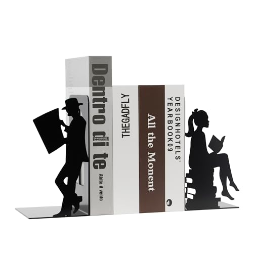 8 inch Lovers Bookends Book Ends for Shelves Decorative,Metal Book End Nonskid Book Holder Book Stopper Home Valentines Decor for Movies/CD/Video Games Valentines Decorations Gift(Set of 2) - color: Black