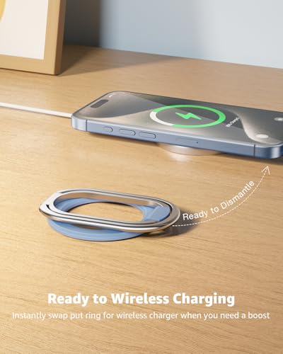 【2025 Upgraded】 Mag Safe Phone Ring Holder, SUPERONE Adjustable Magnetic Kickstand & Removable Phone Grip Compatible with Wireless Charging Only for iPhone 17 & 16 & 15 & 14 & 13 Series - Sierra Blue - color: Sierra Blue