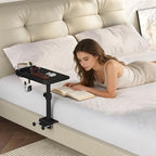 Snughome Clamp On Bedside Shelf for Bunk Bed - Adjustable Height Bedside Table Tray with Cup Holder & Cable Holes, Sturdy Nightstand Organizer Top Bunk Bed Accessories for College Dorm Apartment