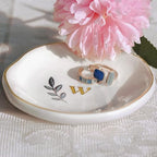 Personalized Ceramic Ring Dish, Initial Jewelry Tray for Rings, Earrings, Necklaces & Bracelets, Gift for Engagements, Birthdays, Holidays, Mom, Sister, Bridesmaid, Bride-to-Be, 4" Ring Plate - color: G
