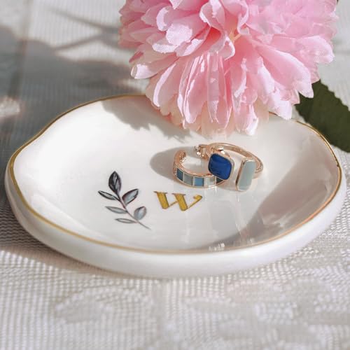 Personalized Ceramic Ring Dish, Initial Jewelry Tray for Rings, Earrings, Necklaces & Bracelets, Gift for Engagements, Birthdays, Holidays, Mom, Sister, Bridesmaid, Bride-to-Be, 4" Ring Plate - color: J