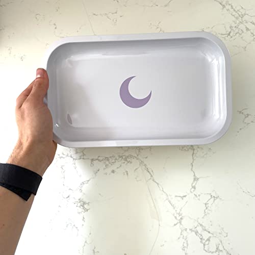 Brando Moon Medium Metal Jewelry Tray - Lightweight Makeup Tray - Curved Edges & Smooth Surface - 10.5 x 6.25” Decorative Tray for Bathroom, Home Décor, Perfume, Candle, Keys Tray