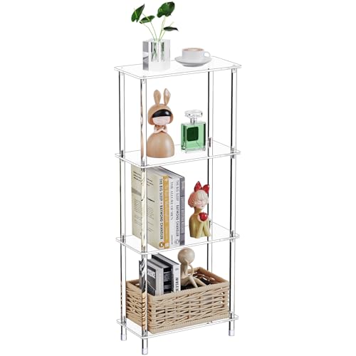 Clear Acrylic Narrow Side Table for Small Spaces, 15.75" L x 7.87" W x 38.7" H, 4 Tier Rectangle Slim End Table Nightstand, Small Mini Skinny Bedside Table for Bedroom, Bathroom, Living Room - size: 4 Tier 1-Pack